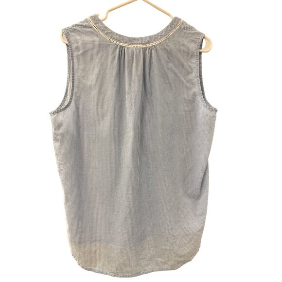 🍒 2/$20 🍒 Liz Claiborne Hi-Lo Blue and White Striped Cotton Tank sz PXL - Picture 2 of 6